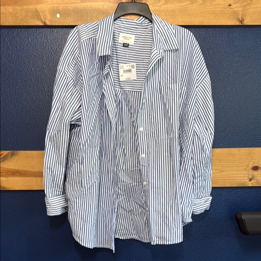 American Eagle Outfitters Blue and White Striped Button Down Shirt